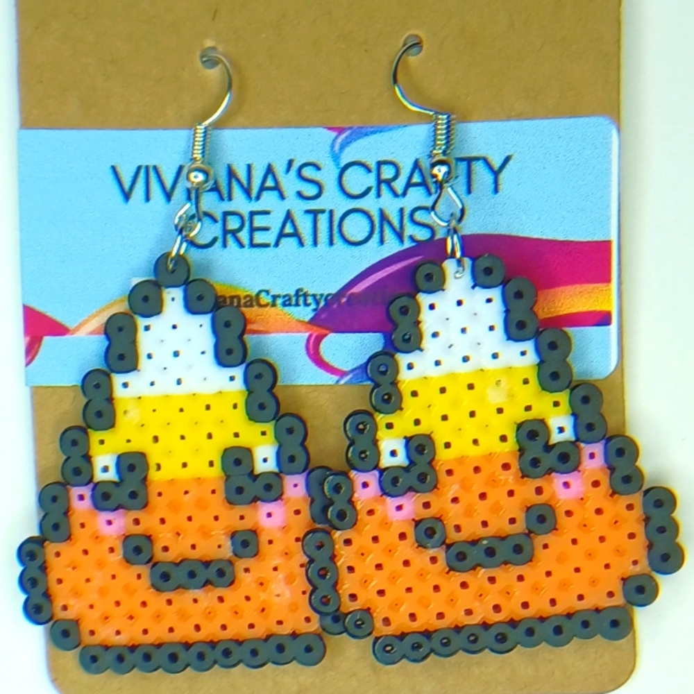 Candy corn Perler bead earrings